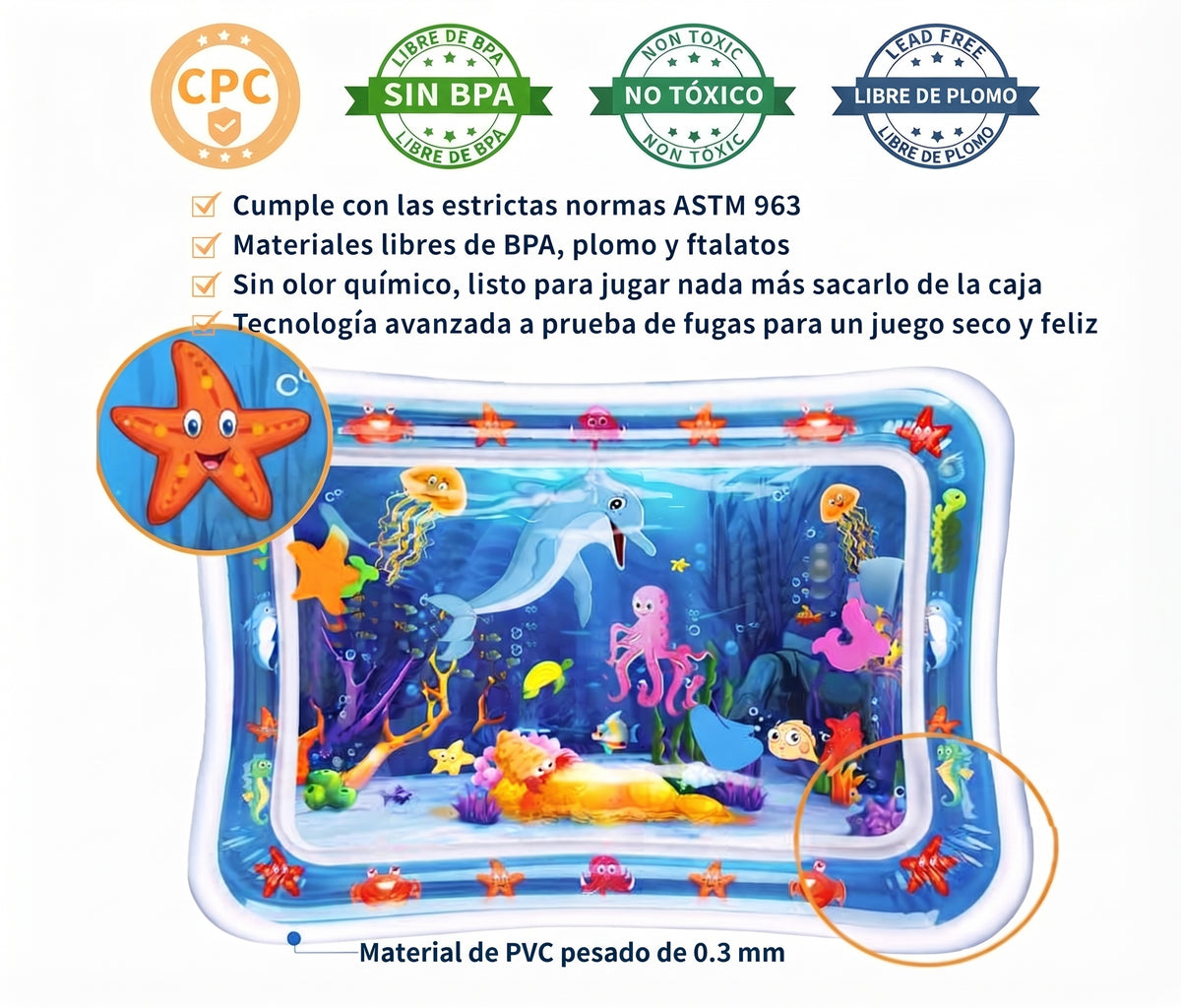 Alfombra sensorial de agua para bebés
